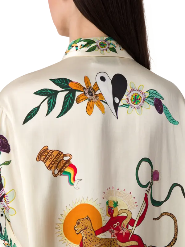 قميص ميغان حريري فضفاض بأكمام قصيرة