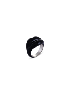 Hotlips Black Large Silver Lacquer Ring