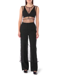 فستان مونتينيغرو متوسط الطول من الدانتيل بدون أكمام