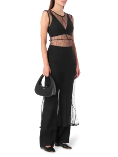 فستان مونتينيغرو متوسط الطول من الدانتيل بدون أكمام