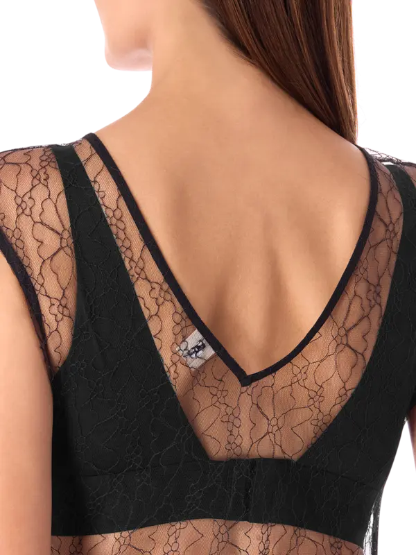 فستان مونتينيغرو متوسط الطول من الدانتيل بدون أكمام