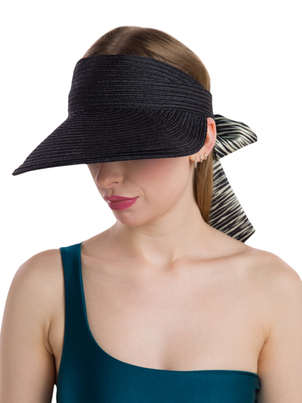 Ricky Straw Visor with Scarf Embellishment