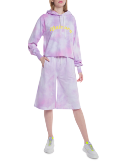 Tie-Dye Cropped Hoodie with Unicorn Chest Print