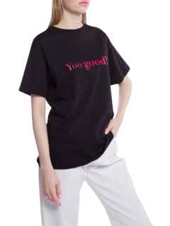 Oversized Crewneck T-Shirt with "You Good?" Print