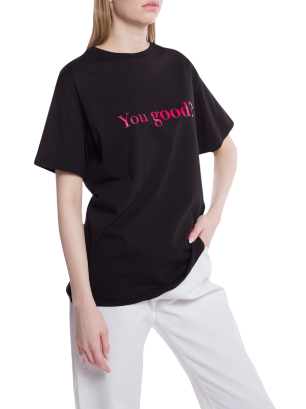 Oversized Crewneck T-Shirt with "You Good?" Print