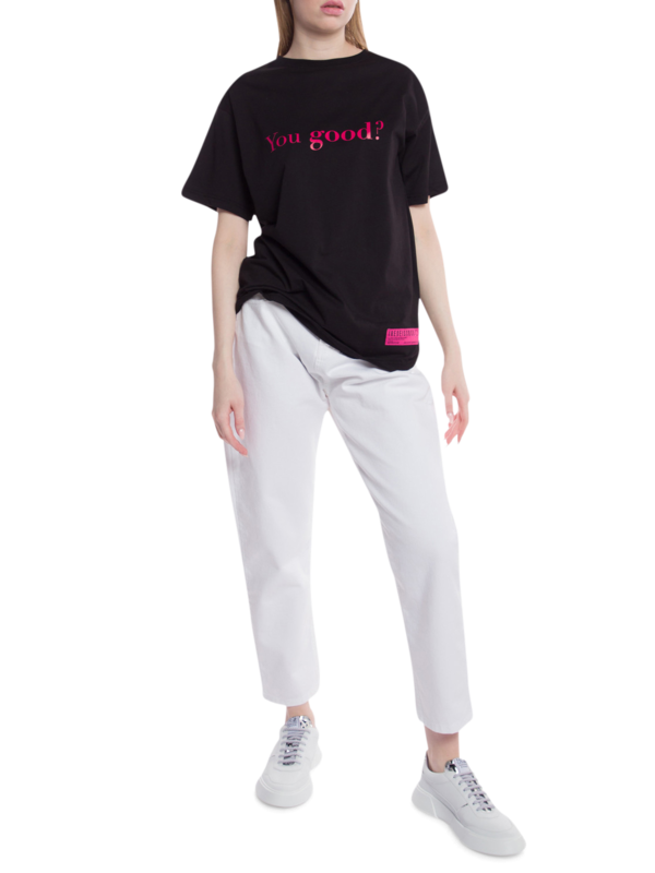 Oversized Crewneck T-Shirt with "You Good?" Print