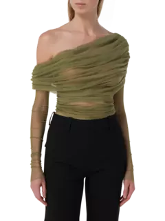 بلوزة حريرية بأكمام طويلة مع طبقة من التول