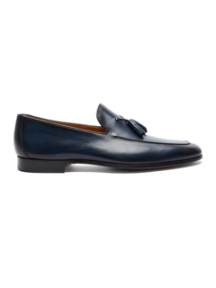 Dark Blue Tasseled Leather Loafers