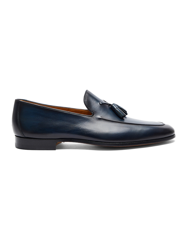 Dark Blue Tasseled Leather Loafers