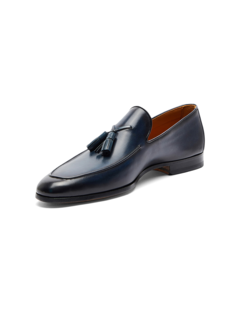 Dark Blue Tasseled Leather Loafers