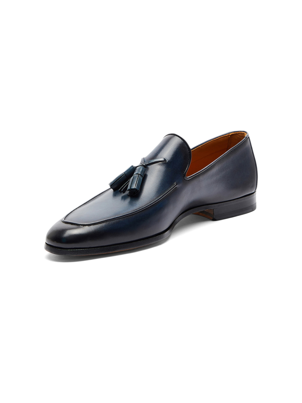 Dark Blue Tasseled Leather Loafers