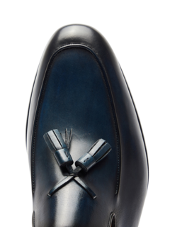 Dark Blue Tasseled Leather Loafers