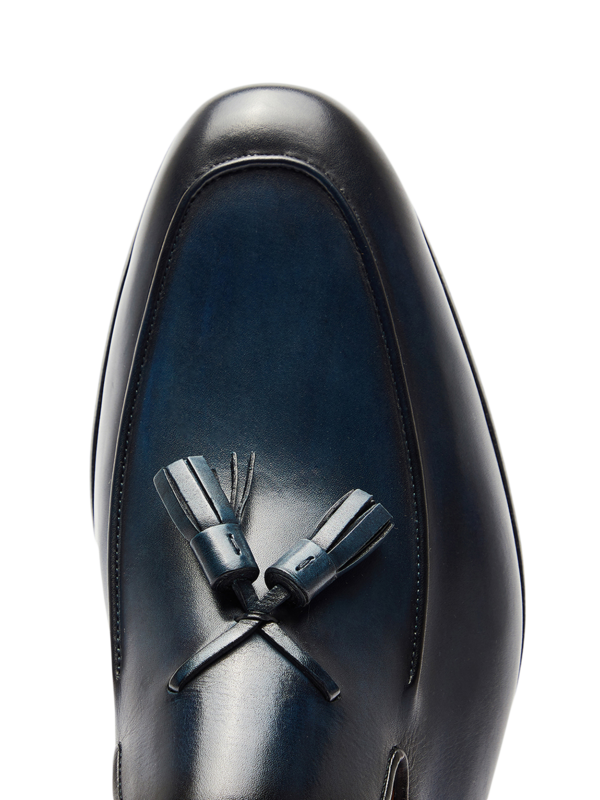 Dark Blue Tasseled Leather Loafers