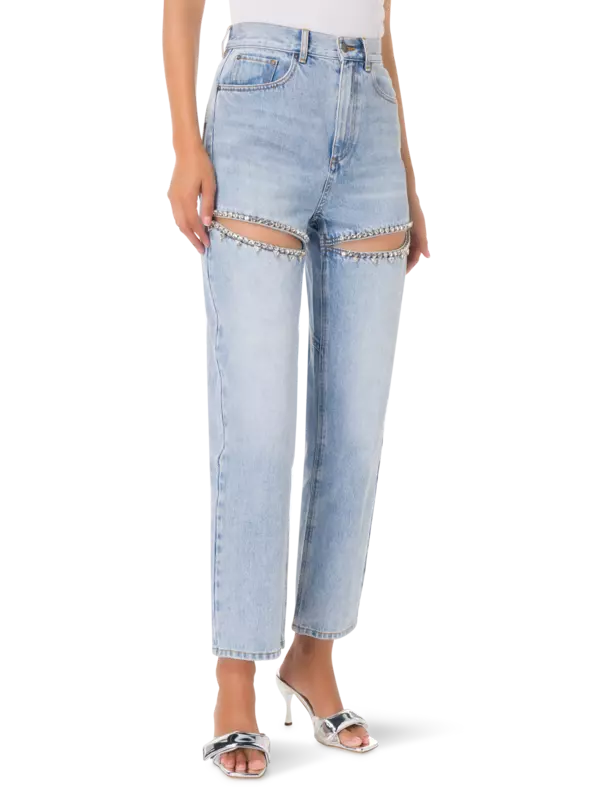 Wide Leg Crystal Slit Jean – AREA