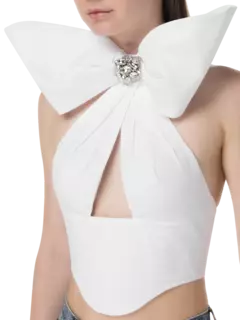 بلوزة بحمالة حول العنق مزينة بالكريستال بتصميم ممزق