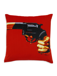 Comfortable Cushion with Gold-Tipped Gun Print