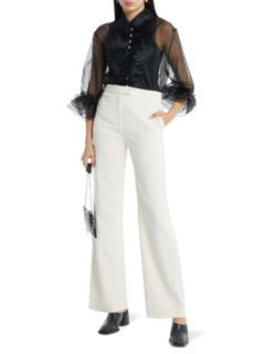 Cream High-waisted Flared Trousers