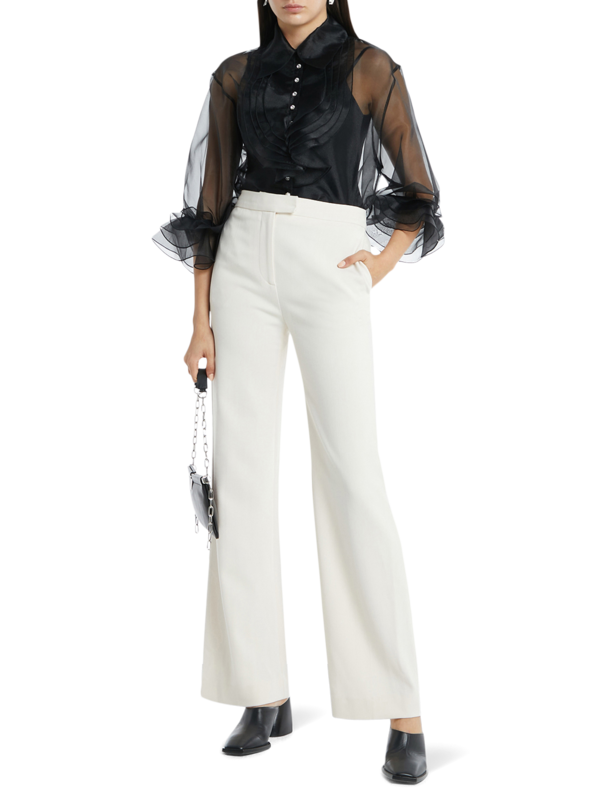 Cream High-waisted Flared Trousers