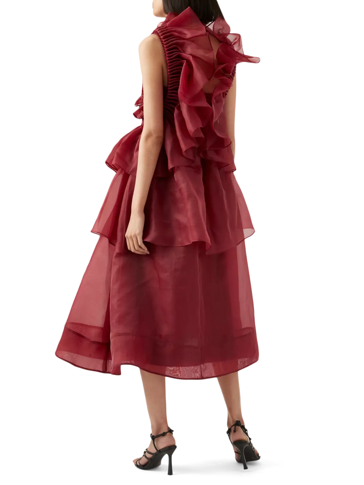 asra pleated frill midi dress Aje - BNWT AJE BURGUNDY ASRA PLEATED FRILL MIDI DRESS