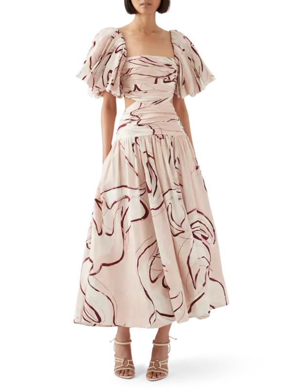aje marianne ruched midi dress Marianne Ruched Midi Dress-WHIMSICAL DOVE / 4