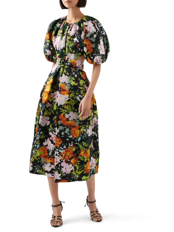 فستان ميموزا متوسط الطول مزين بفتحات