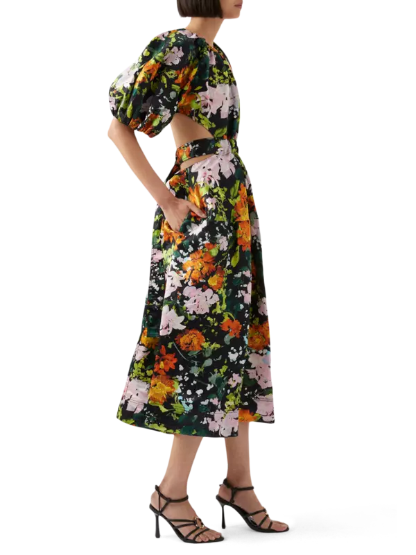 فستان ميموزا متوسط الطول مزين بفتحات