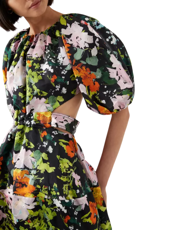 فستان ميموزا متوسط الطول مزين بفتحات