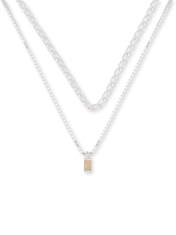 Double Necklace With Opal Pendant
