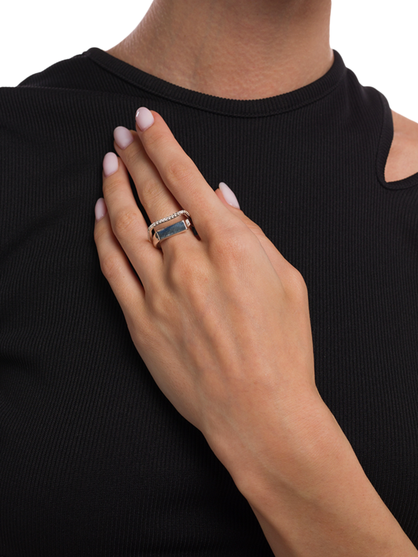 Open Signet Silver Ring with Band