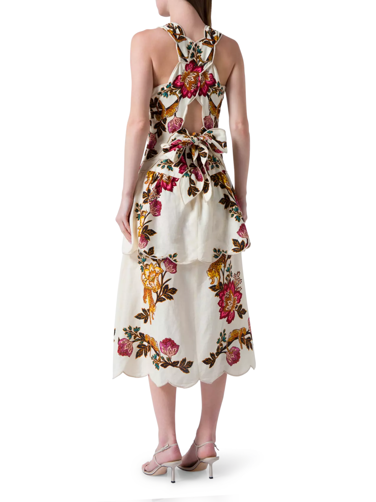 farm rio sand leopard flowers tiered halter cutout midi dress Farm Rio Leopard Forest Sand Printed Crepe Halterneck Mini Dress