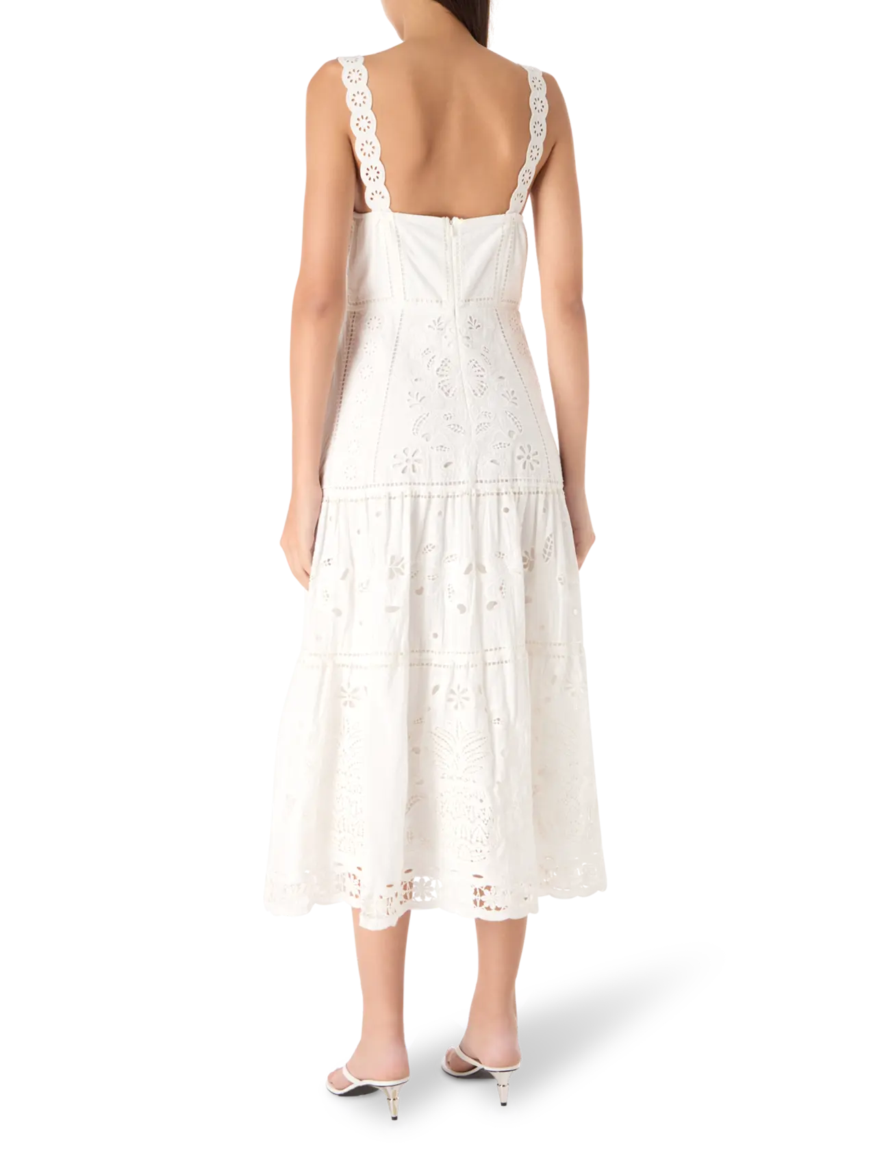 white richelieu sleeveless midi dress Farm Rio Off-white Richelieu V Neck Sleeveless Midi Dress