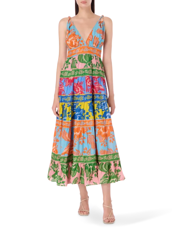 فستان طويل من الدانتيل بتصميم مستوحى من الحديقة مع أوشحة