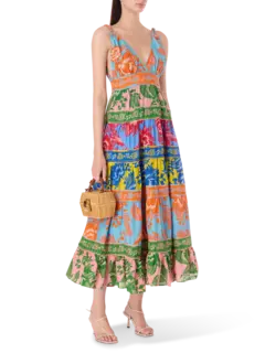 فستان طويل من الدانتيل بتصميم مستوحى من الحديقة مع أوشحة