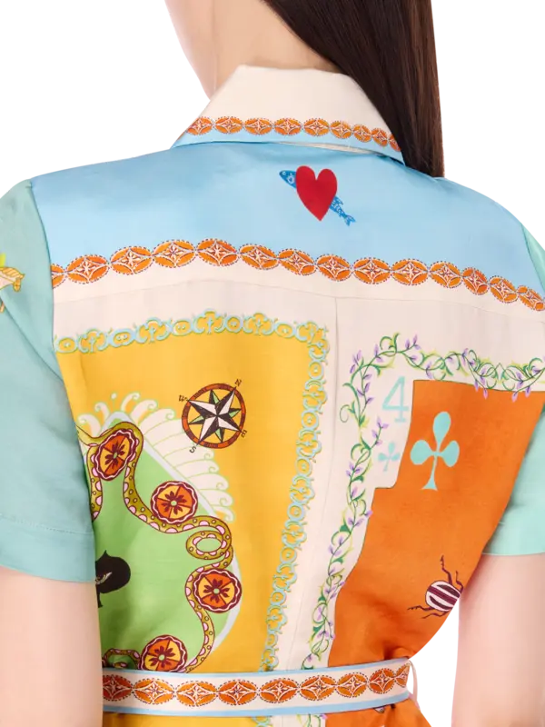 فستان بنمط قميص وأكمام قصيرة رومي