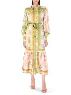 فستان بنمط قميص وأكمام طويلة من الحرير بنقشة مربعات