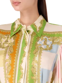 فستان بنمط قميص وأكمام طويلة من الحرير بنقشة مربعات