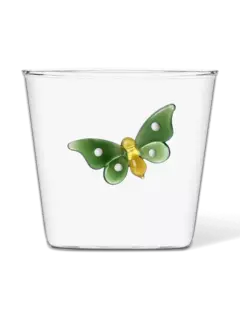 كوب شفاف مزين بتصميم فراشة خضراء