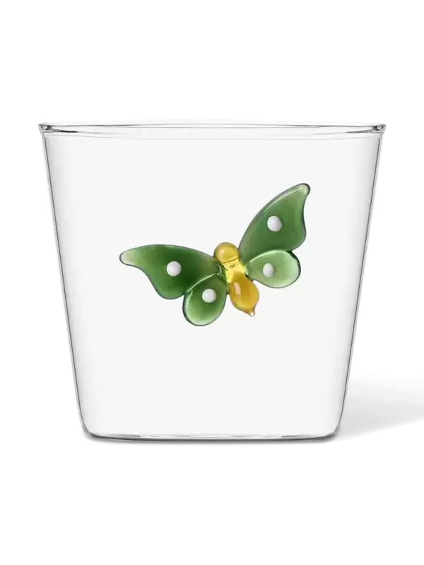كوب شفاف مزين بتصميم فراشة خضراء