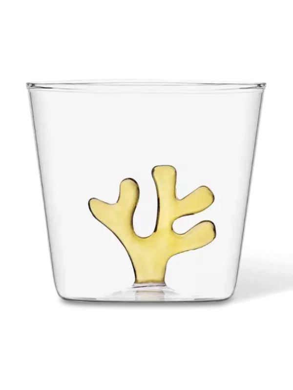 كوب شفاف مزين يشعاب مرجانية بلون أصفر