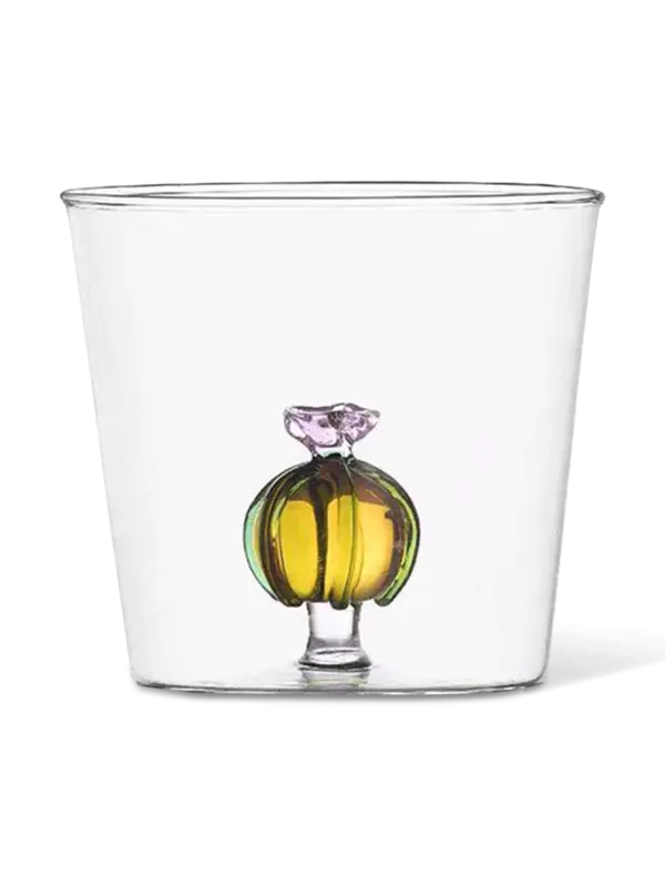 كوب شفاف مزين بزهرة صبار بلون وردي