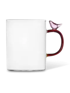 مج شفاف بتصميم طائر وردي