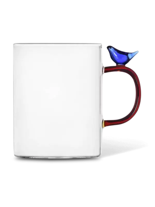 مج شفاف بتصميم طائر بلون أزرق فاتح