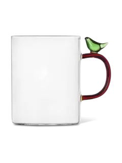 مج شفاف مزين بتصميم طائر أخضر