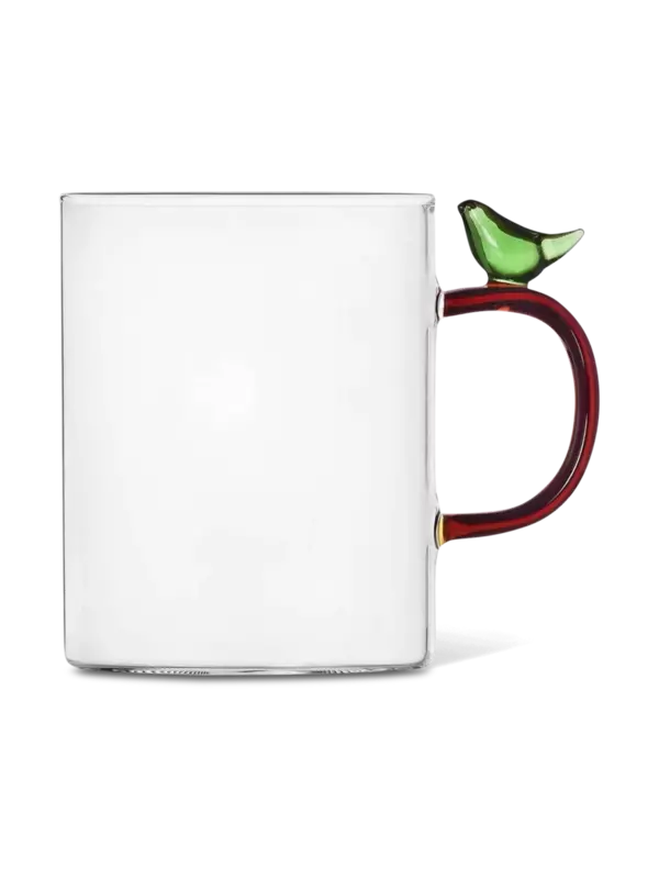 مج شفاف مزين بتصميم طائر أخضر