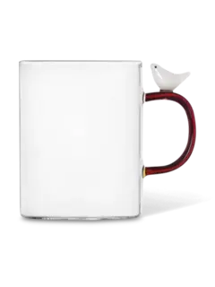 مج شفاف مزين بتصميم طائر أبيض