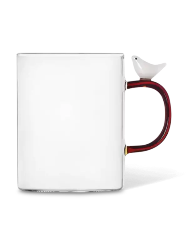 مج شفاف مزين بتصميم طائر أبيض