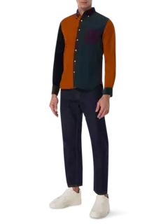 قميص من قماش مخملي مضلع مزين بشريط