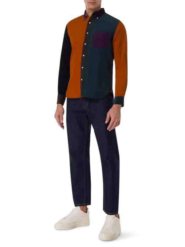 قميص من قماش مخملي مضلع مزين بشريط