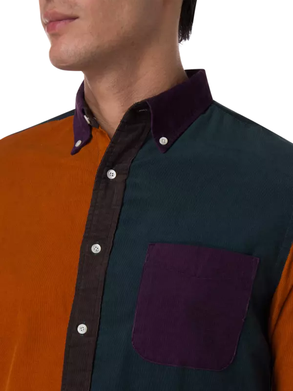 قميص من قماش مخملي مضلع مزين بشريط