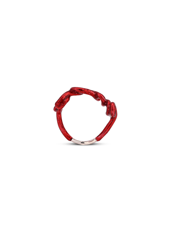 Hotscripts SEXY GLITTER RED LARGE Silver Lacquer ring